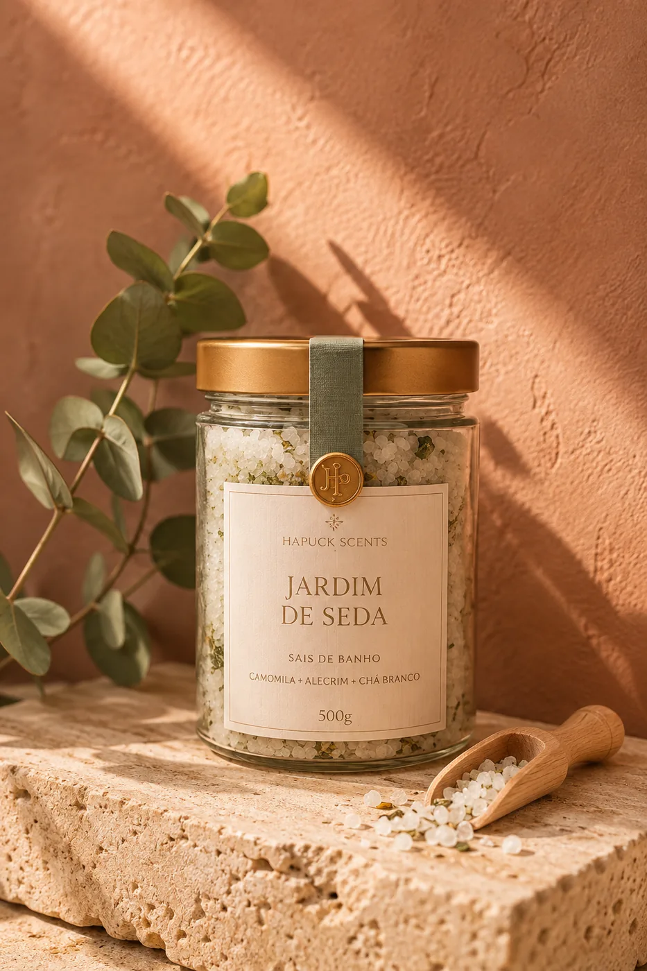 Sais de banho perfumados para relaxamento.